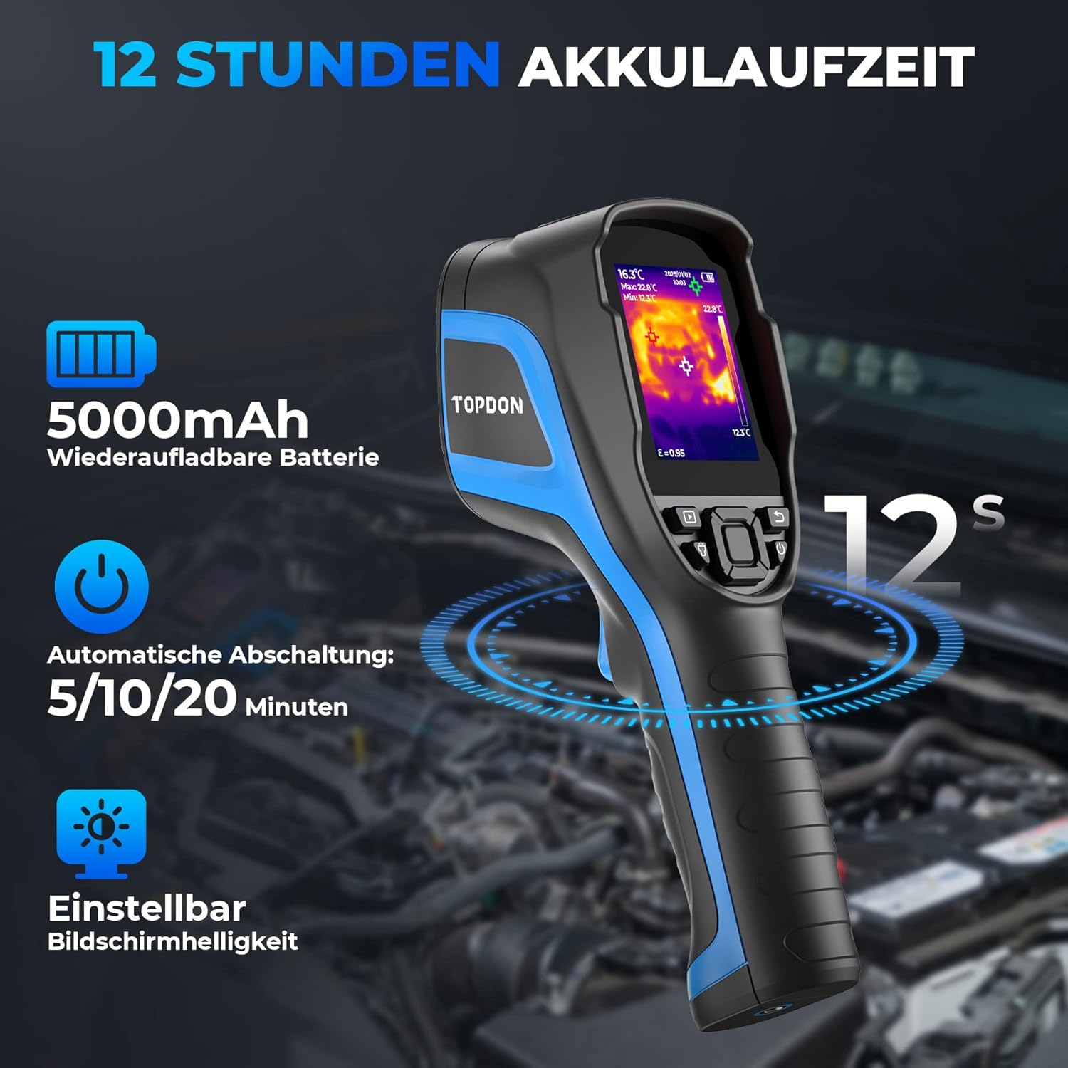 TopDON TC004 Wärmebildkamera 320x240px, -20° bis 350°C, 25Hz, Akku 12h
