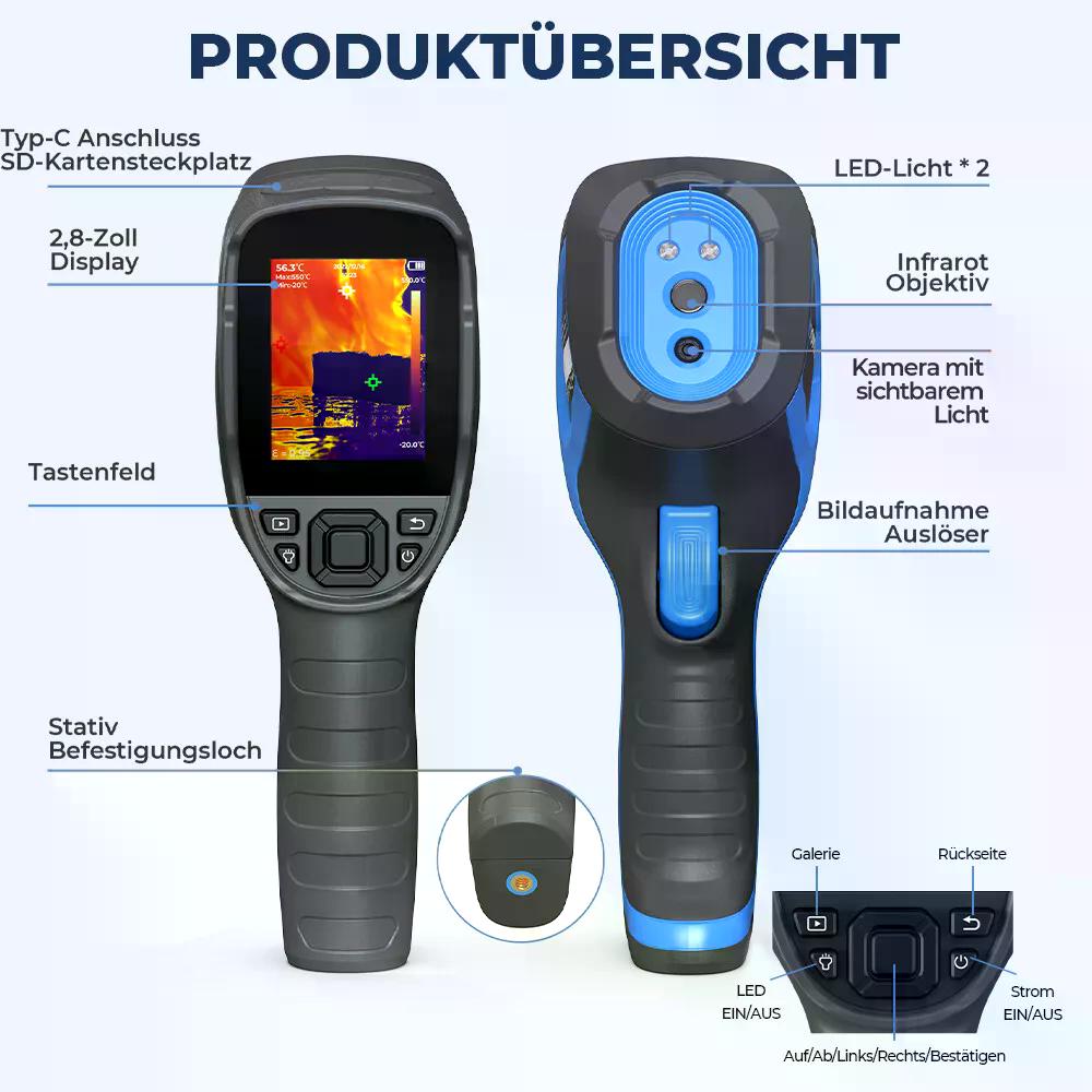 TopDON TC005 Wärmebildkamera 256x192px -20° bis 550°C 25Hz 2,8" Display