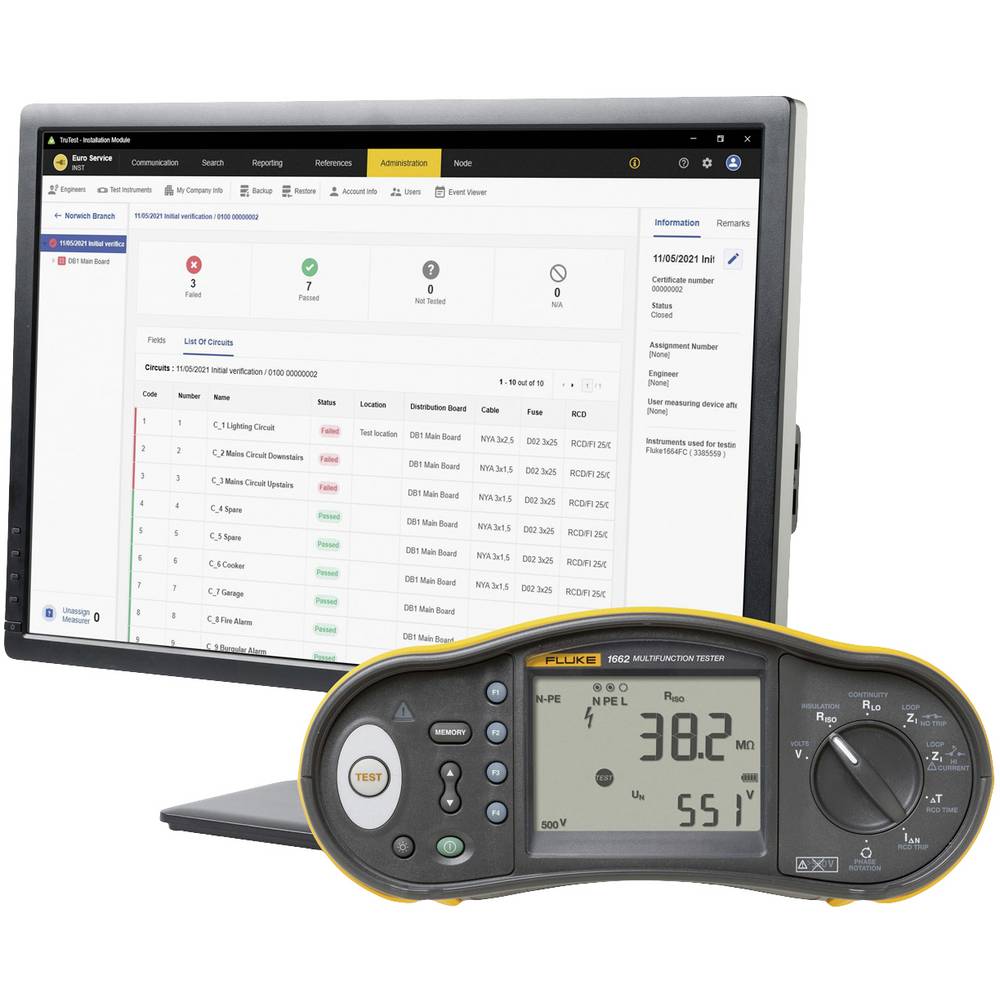 Fluke 1662 DE FTT KIT Multifunktions Installationstester VDE Prüfgerät mit Trutest Software ADV