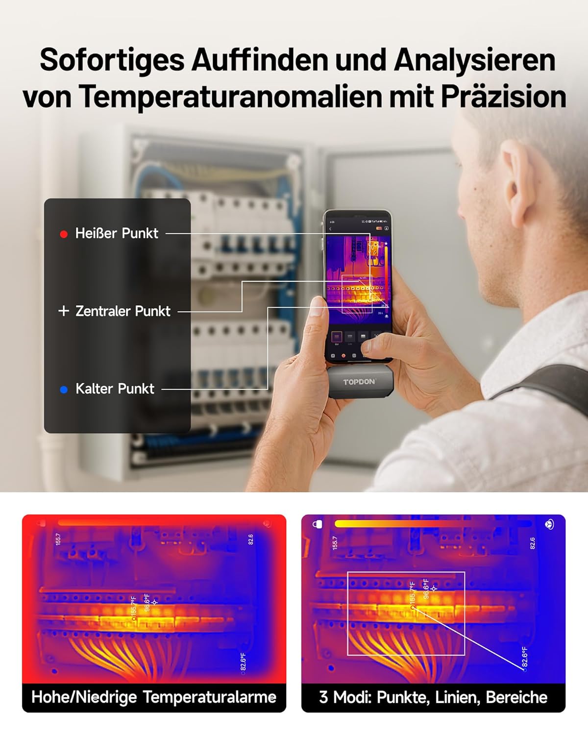 TopDON TC002C-DUO Wärmebildkamera für IOS+Android, 256x192px, TISR 512x384px, 40mK