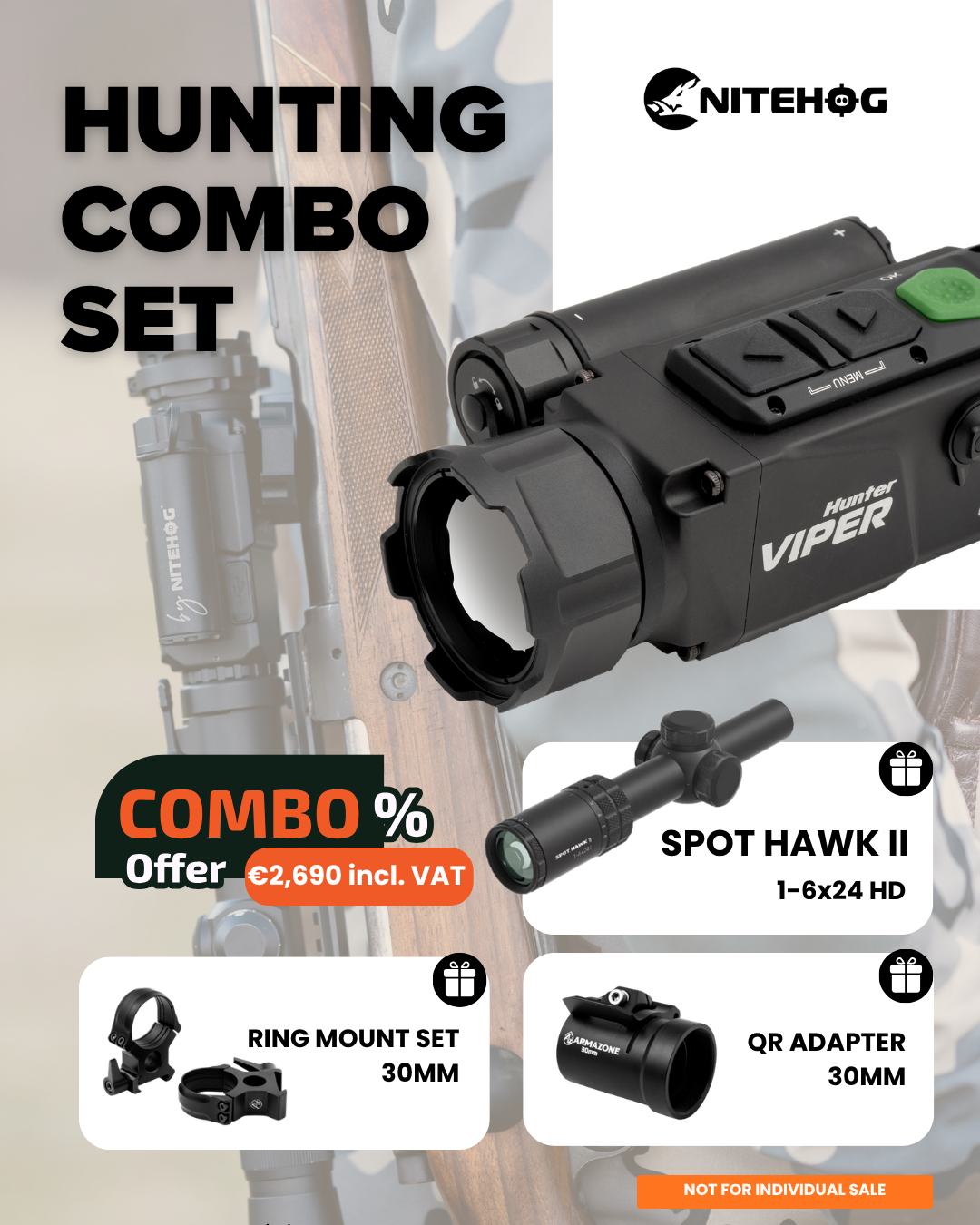 NITEHOG Hunter VIPER 35 Gen2 COMBO PACK Wärmebildgerät + Zielfernrohr + Adapter + Ringmontage