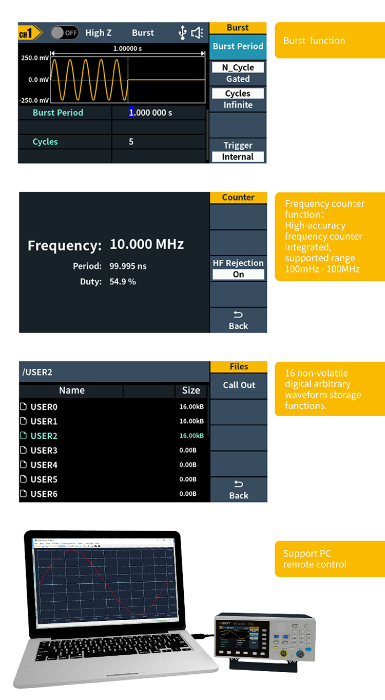 OWON DGE3032 Funktionsgenerator 30MHz, 2 Kanal, 14 BIT, Arbitrary Waveform Generator