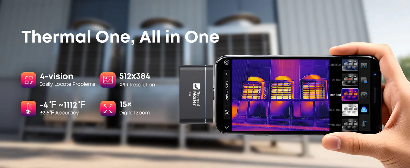Thermal Master P4 Wärmebildkamera + Digitalbild, für Android + PC, 256x192px, SuperIR 512x384px, 35mK Thermal Master P4 Wärmebildkamera + Digitalbild, für Android + PC, 256x192px, SuperIR 512x384px, 35mK