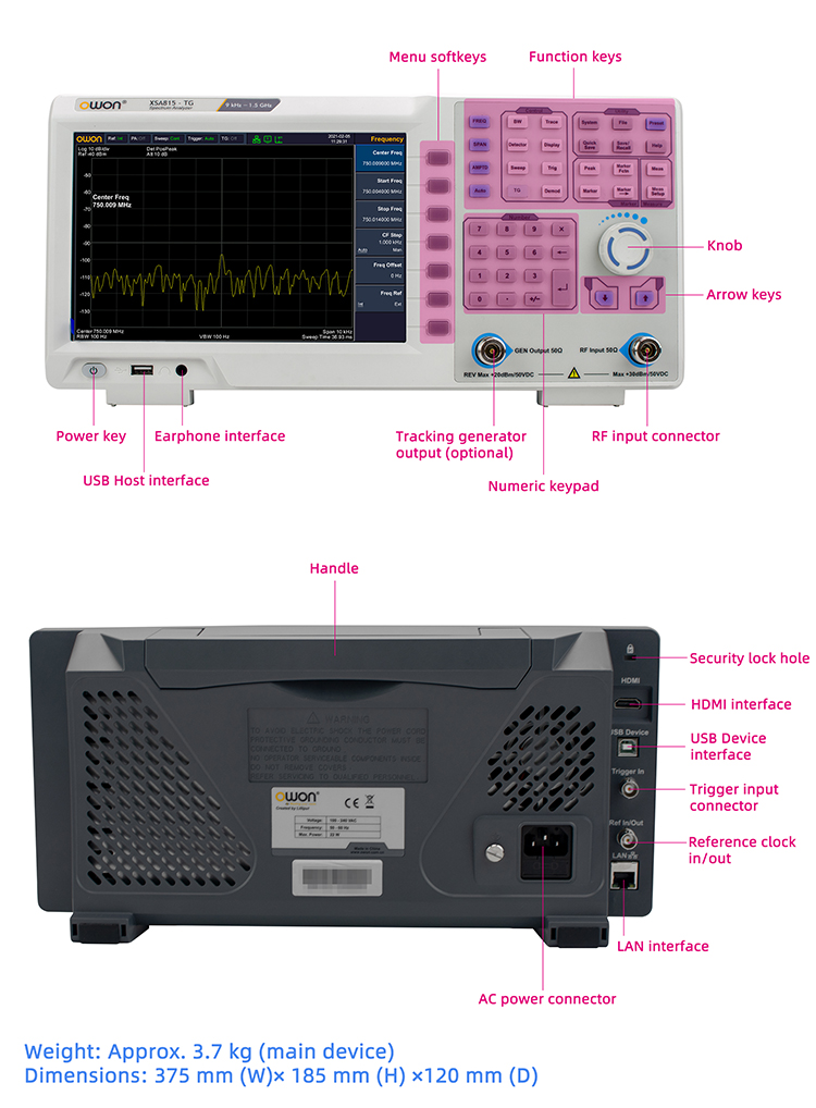 XSA800-Serie OWON XSA805-TG Spektrum Analyser 9 kHz - 500MHz mit Tracking Generator