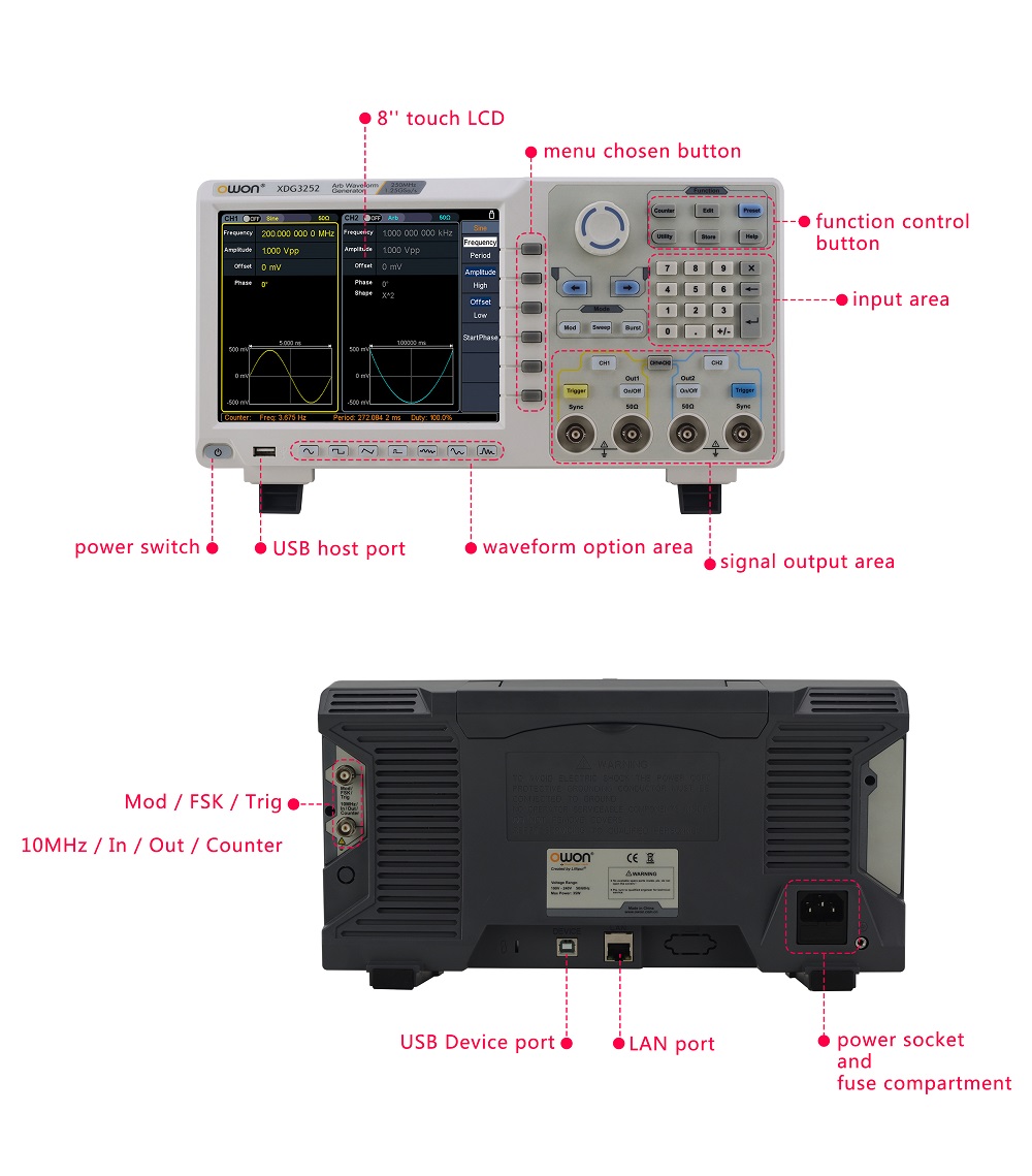 OWON XDG 2 Kanal Funktionsgenerator arbiträr 80MHz, 100MHz, 160MHz, 200MHz oder 250MHz