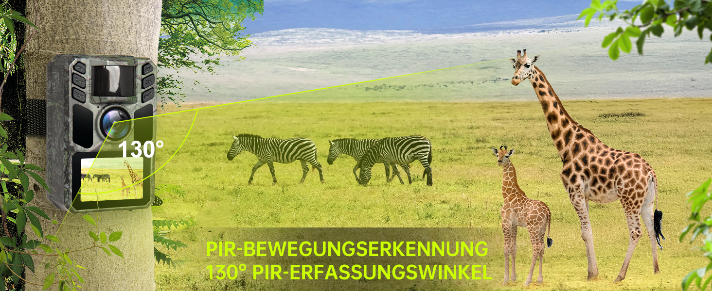 Wildtierkamera 4K Wildkamera 64MP mit Solarpanel, 130°, mit 64G SD Speicherkarte, Wi-Fi