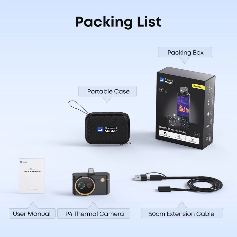 Thermal Master P4 Wärmebildkamera + Digitalbild, für Android + PC, 256x192px, SuperIR 512x384px, 35mK Thermal Master P4 Wärmebildkamera + Digitalbild, für Android + PC, 256x192px, SuperIR 512x384px, 35mK