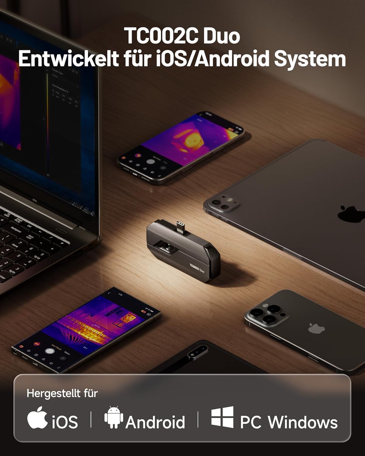 TopDON TC002C-DUO Wärmebildkamera für IOS+Android, 256x192px, TISR 512x384px, 40mK
