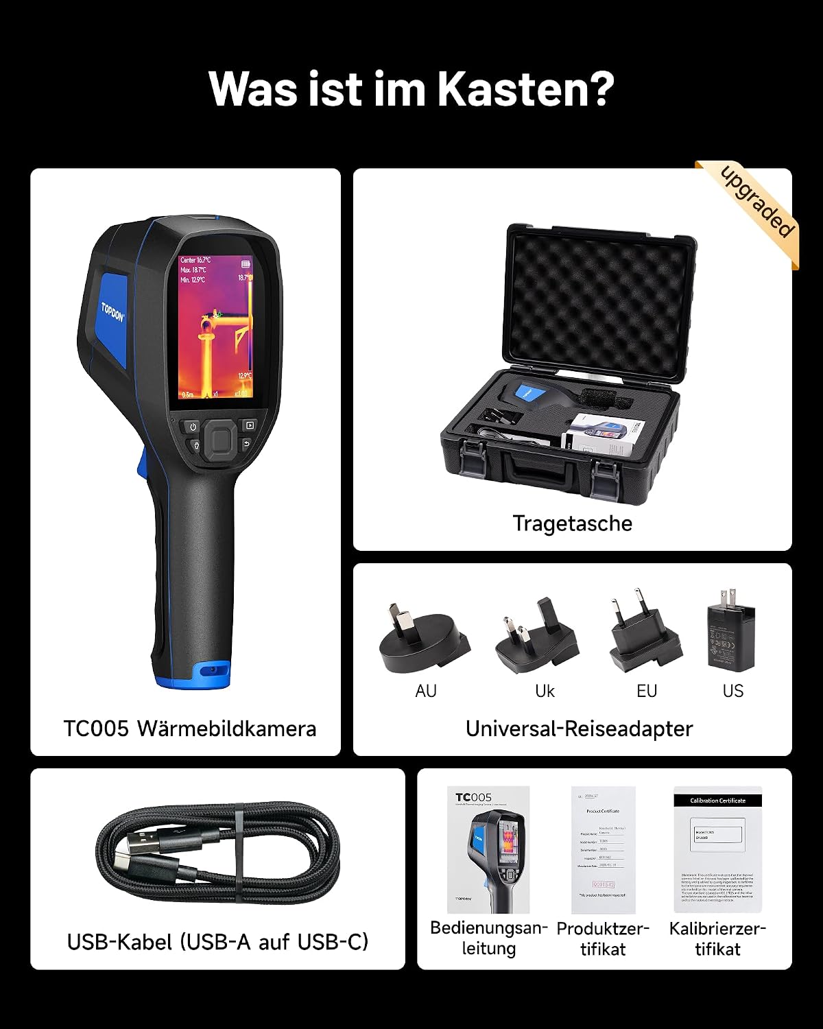 TopDON TC005 Wärmebildkamera mit Koffer 256x192px -20° bis 550°C 25Hz 2,8" Display