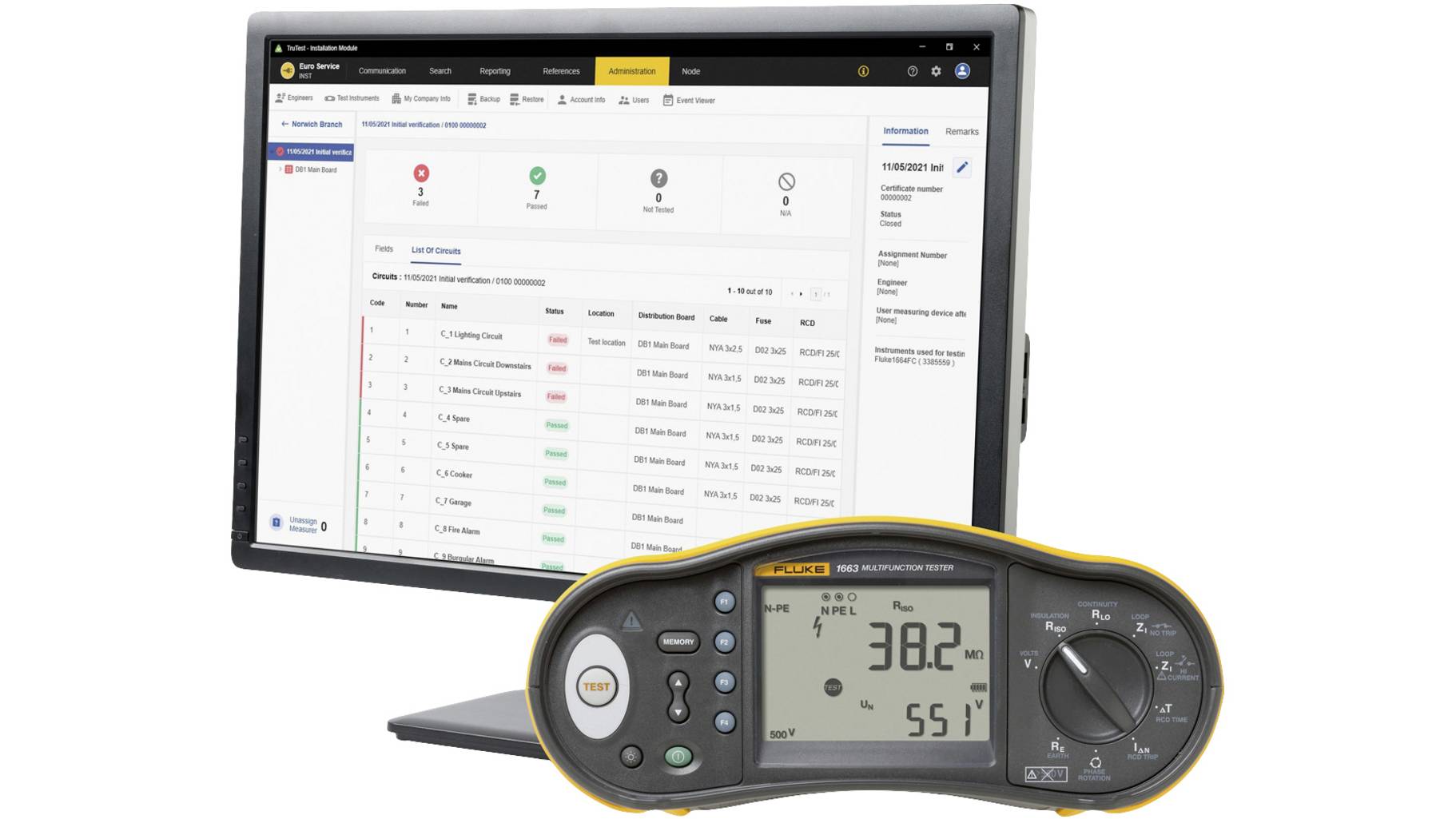 Fluke 1663 DE FTT KIT Installationstester FLK-1663 DE VDE-Prüf­ge­rät mit Trutest ADV