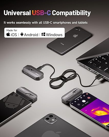 TopDON TC002C-DUO Wärmebildkamera für IOS+Android, 256x192px, TISR 512x384px, 40mK