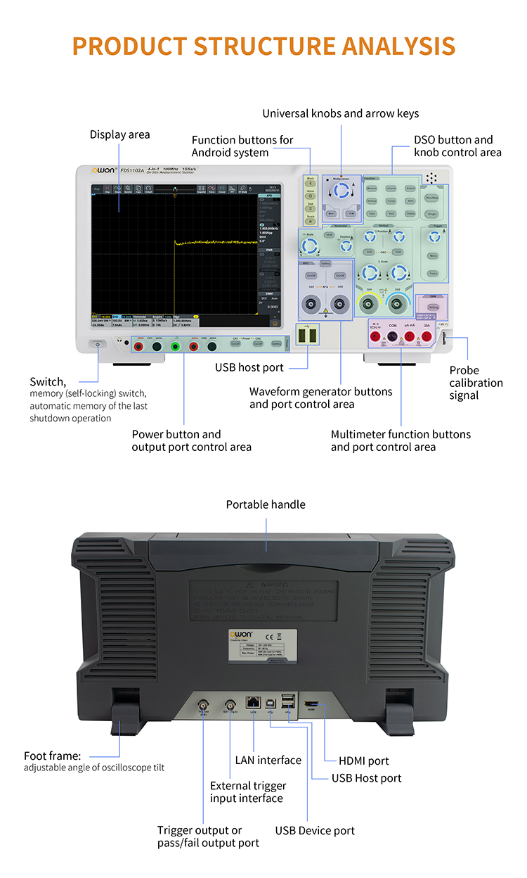 OWON-FDS OWON FDS1102 4-in-1 Digital Speicher Oszilloskop + AG + Netzgerät + Multimeter
