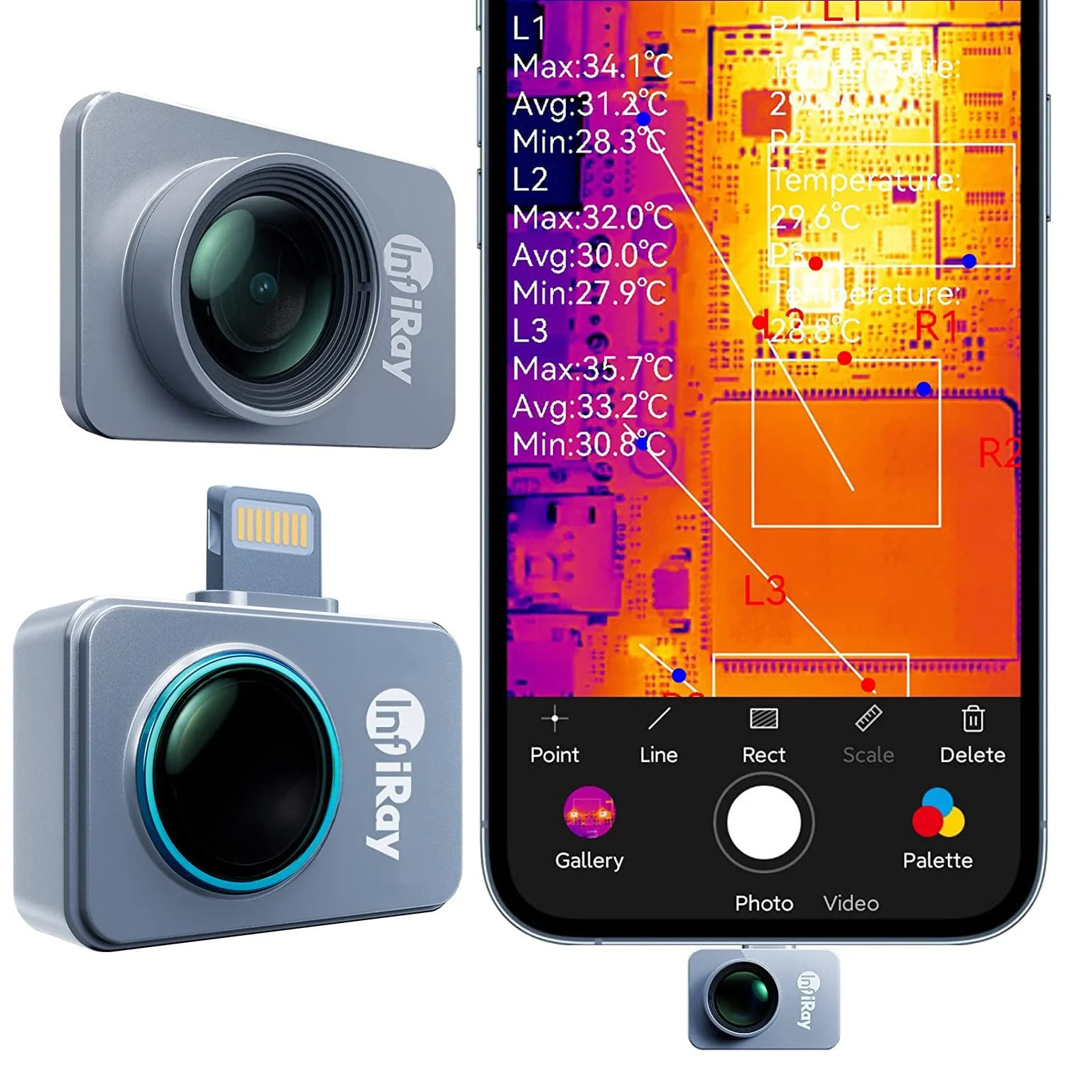 InfiRay P2 Pro IOS Wärmebildkamera 256x192Pixel, -600°C für APPLE Geräte mit Lightning Anschluss