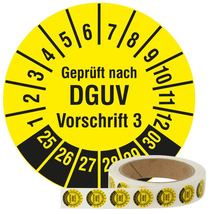 500 Targhette Di Prova DGUV V3 – Adesivi Per Prescrizione 3, 30 Mm, Anni 2023-2028, Rosso – Prodotto In Germania
