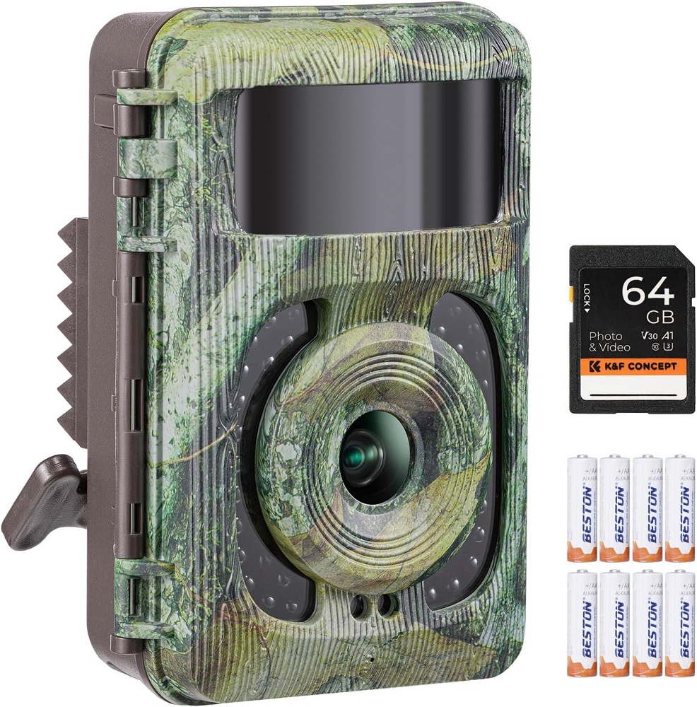 Wildtierkamera 4K 48MP Cam Wildkamera 120°, 0,2s Auslösezeit mit 64G SD 8 Batterien IP66